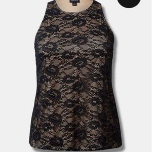 Torrid Stretch Lace High Neck Tank Deep Black Size 1 (14-16)